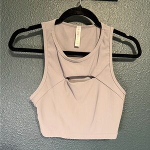 Gray Ribbed Cut Out Crop Top | medium